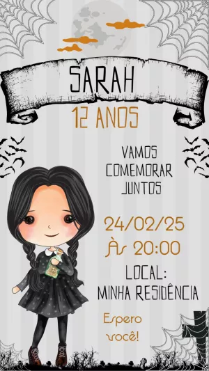 Convite de Aniversário Wandinha Addams para Editar Online