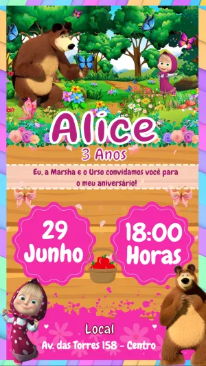 Convite Aniversário Masha e o Urso para Editar Online
