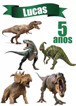 Topo de Bolo Dinossauros Realistas para Editar e Imprimir