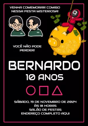 Convite de Aniversário Round 6 com Personagens para Editar