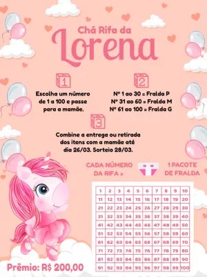 Chá Rifa Unicórnio Bailarina para Editar Online e Imprimir