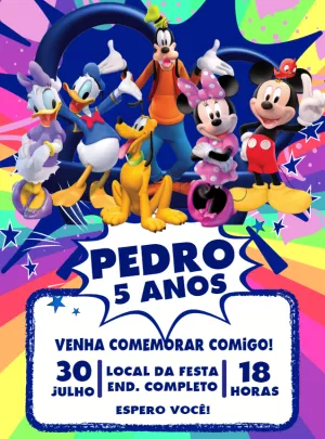 Convite de Aniversário Turma do Mickey para Editar Online