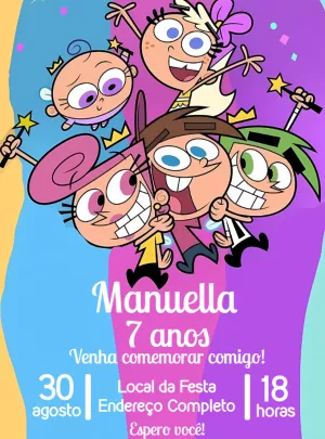 Convite Aniversário Os Padrinhos Mágicos para Editar Online