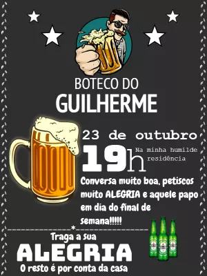 Convite de Aniversário Boteco com Cerveja para Editar Online