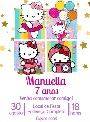 Convite de Aniversário Hello Kitty para Editar Online