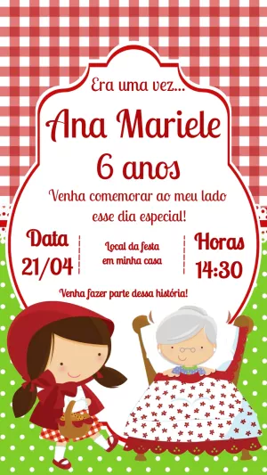 Convite Aniversário Chapéuzinho Vermelho para Editar Online