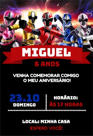 Convite de Aniversário Power Rangers para Editar Online