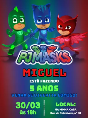 Convite de Aniversário PJ Masks para Editar Online
