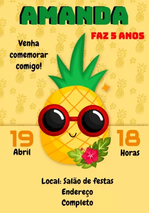 Convite de Aniversário Abacaxi Tropical para Editar Online