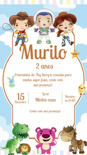 Convite Aniversário Toy Story com Personagens para Editar