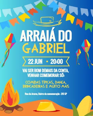 Convite de Festa Junina com Fogueira e Pipas para Editar Online