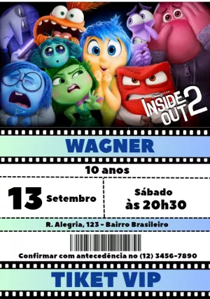 Convite Aniversário Divertida Mente 2 com Personagens para Editar