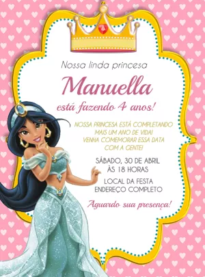 Convite Aniversário Jasmine para Editar Online