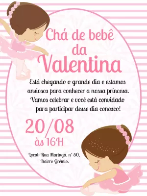 Convite Chá de Bebê Bailarina Delicada para Editar Online