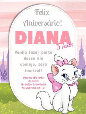 Convite Aniversário Gata Marie para Editar Online