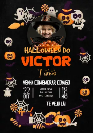 Convite de Aniversário Halloween com Foto para Editar Online