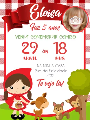 Convite Aniversário Chapeuzinho Vermelho com Foto para Editar
