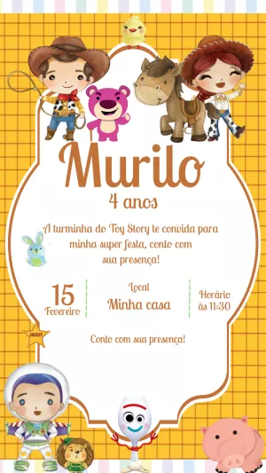 Convite Aniversário Toy Story com Personagens para Editar