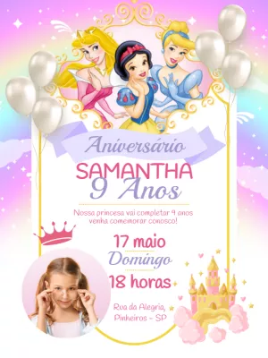 Invitación de cumpleaños Princesas – Estático – Myanne Figueiredo