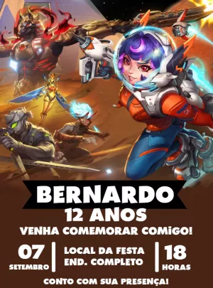 Convite de Aniversário Overwatch 2 com Heróis para Editar