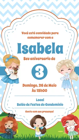 Invitación de cumpleaños Princesas – Estático – Gisele