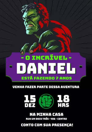 Convite de Aniversário Incrível Hulk para Editar Online