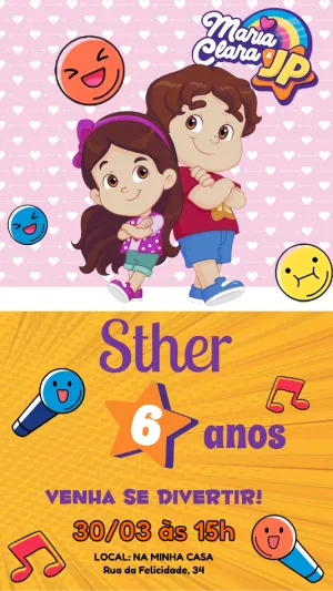 Convite de Aniversário Maria Clara e JP para Editar Online
