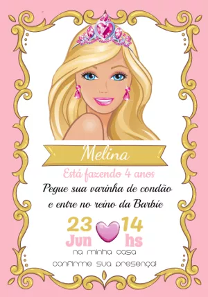 Convite de Aniversário Barbie Princesa para Editar Online