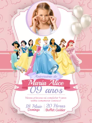Invito di compleanno Principesse – Statico – Myanne Figueiredo