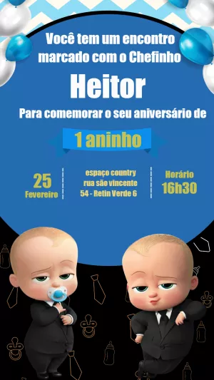 Convite de Aniversário Poderoso Chefinho para Editar Online