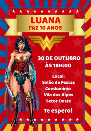 Convite de Aniversário Mulher Maravilha para Editar Online