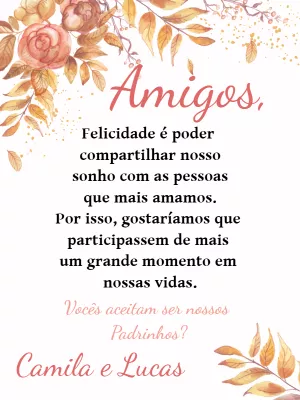 Convite Padrinhos de Casamento Floral para Editar Online