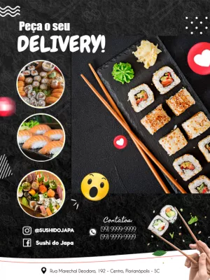 Folheto de Sushi Delivery Editável com Fotos para Editar