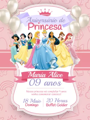 Invitación de cumpleaños Princesas – Estático – Myanne Figueiredo