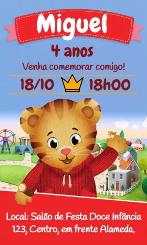 Convite de Aniversário Daniel Tiger para Editar Online
