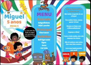 Menu Festa 3 Palavrinhas com Personagens para Editar Online