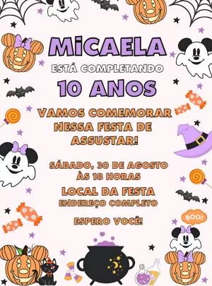 Convite de Aniversário Halloween da Minnie para Editar Online