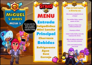 Menu de Aniversário Brawl Stars com Personagens para Editar Online