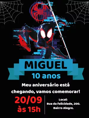 Convite de Aniversário Homem Aranha Miles Morales para Editar