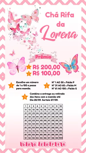 Convite Chá Rifa Borboletas Rosa Editável Online