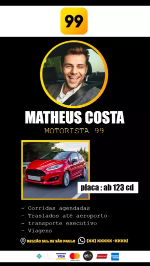 Cartão de Visita Digital Motorista de App com Foto para Editar
