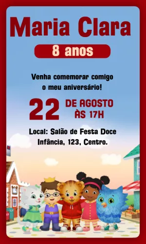 Convite Aniversário Daniel Tiger com Personagens para Editar