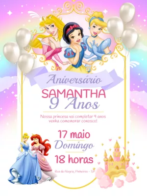 Invitación de cumpleaños Princesas – Estático – Myanne Figueiredo
