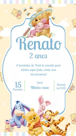 Convite de Aniversário Ursinho Pooh para Editar Online