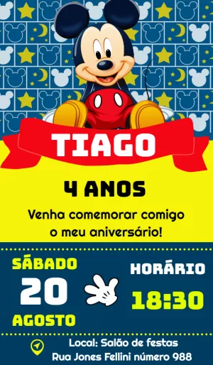 Convite de Aniversário Mickey Mouse para Editar Online