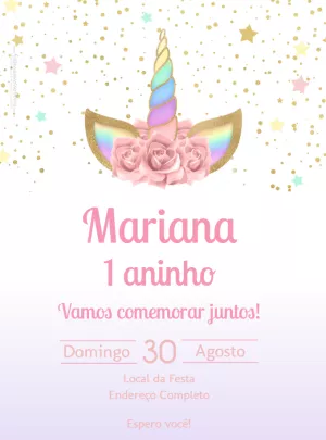 Convite de Aniversário Unicórnio com Flores para Editar Online
