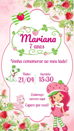 Convite Aniversário Moranguinho para Editar Online