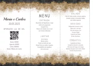Menu de Casamento Glitter Dourado para Editar Online