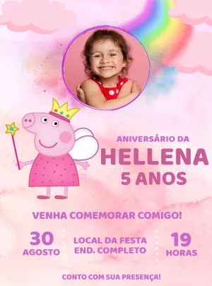 Convite Aniversário Peppa Pig com Foto para Editar Online