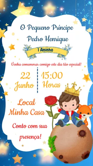 Convite Aniversário Pequeno Príncipe para Editar Online